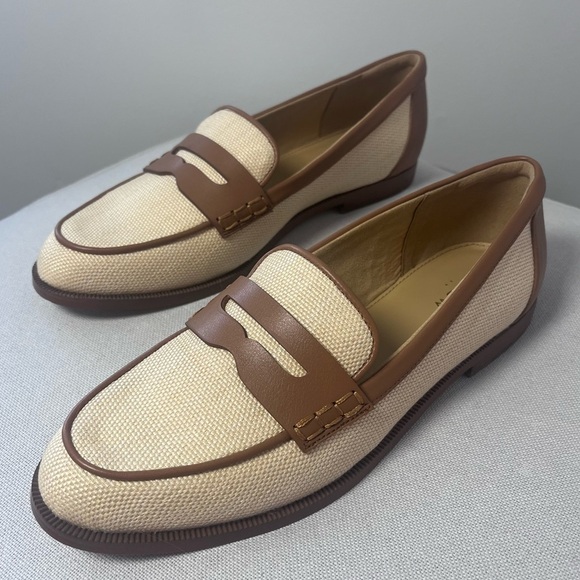 J Crew Spring 2025 Woven Natural Raffia Loafers Size 9 Brown and Tan - Picture 1 of 8
